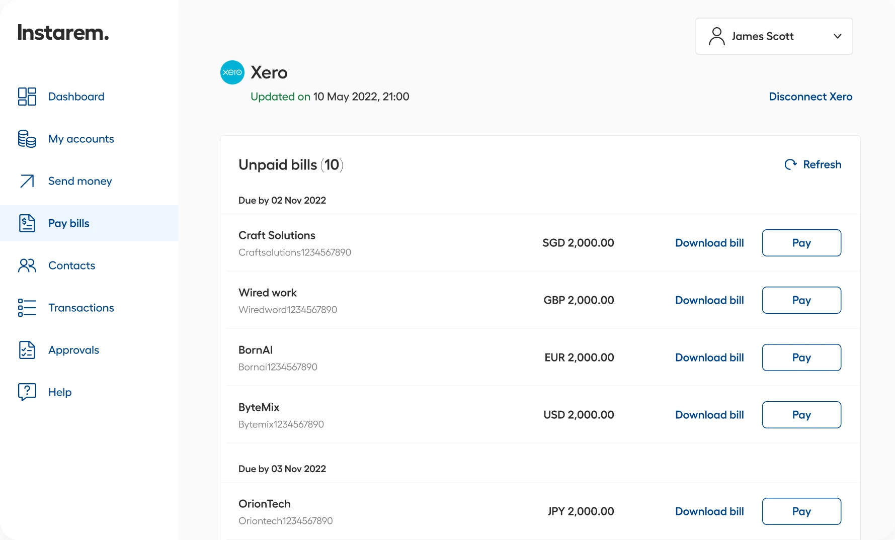 Xero app page screenshot